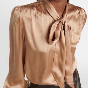 Frame Femme Tie Neck Silk Blouse Golden Blush Size M NWT